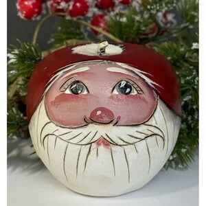 VTG 2.5" Hand Painted Wooden APPLE SANTA Christmas Decor Rustic Folk Art ADORABL